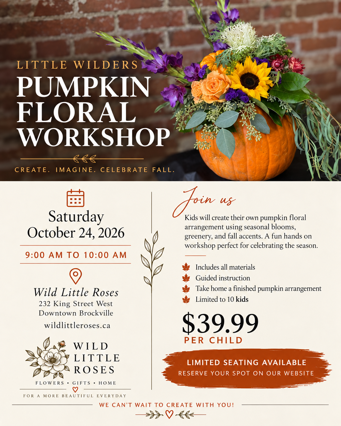 Little Wilders Pumpkin Floral Workshop