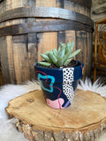 Hand-Painted Terracotta Pot - Navy Abstract