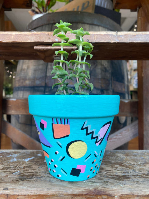 Hand-painted Terracotta Pot - Memphis Design