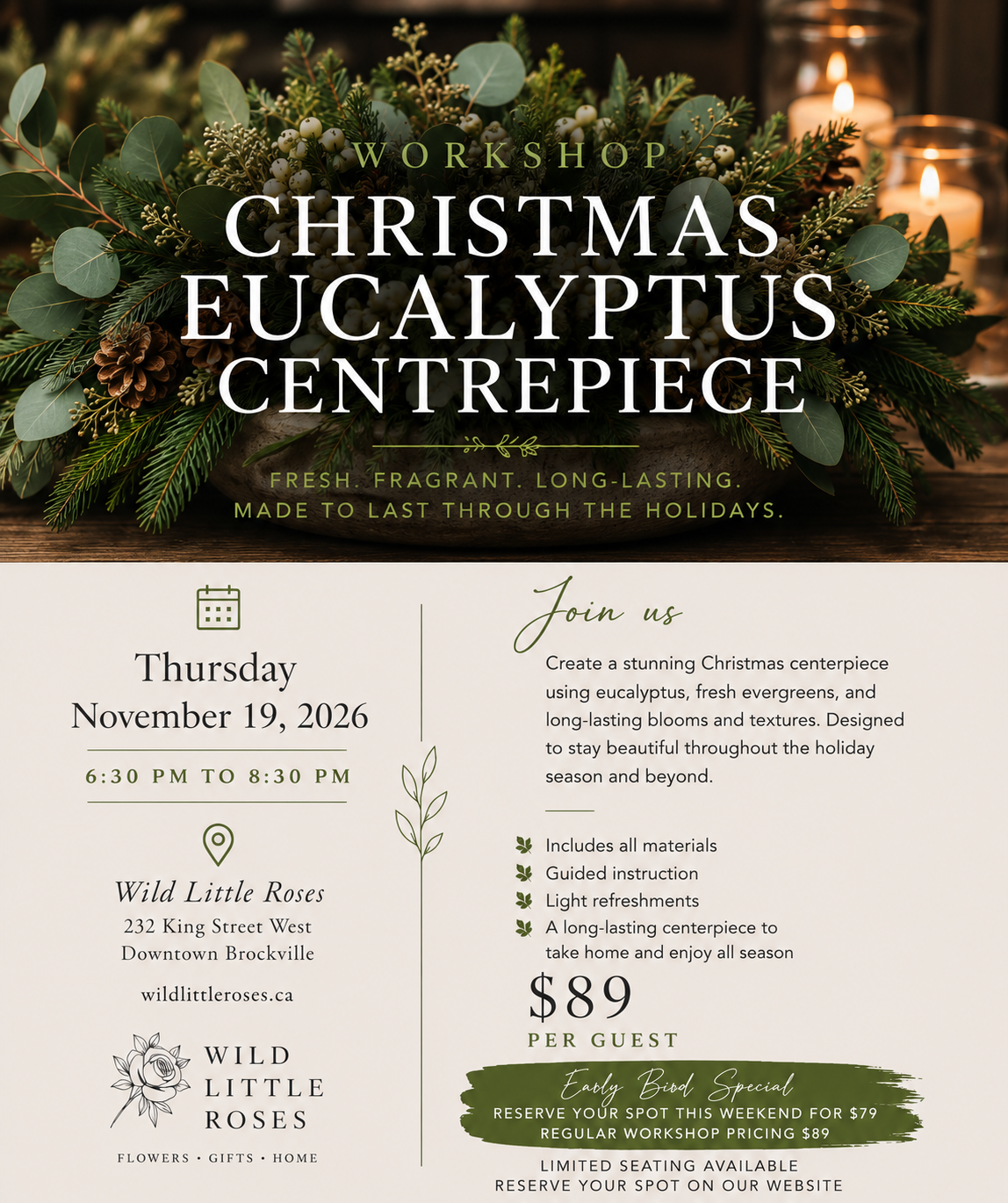 Holiday Eucalyptus & Evergreen Centerpiece Workshop