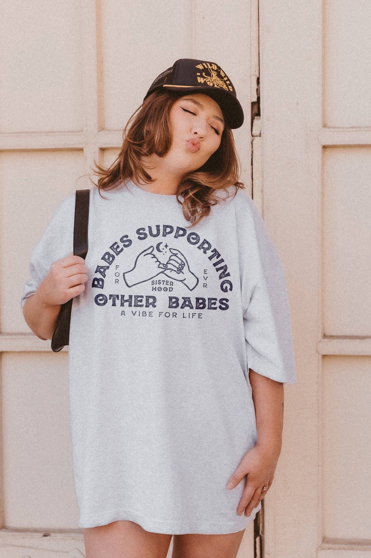 WE THE BABES - Babes Support Babes Oversized Graphic Tee - Ash Grey