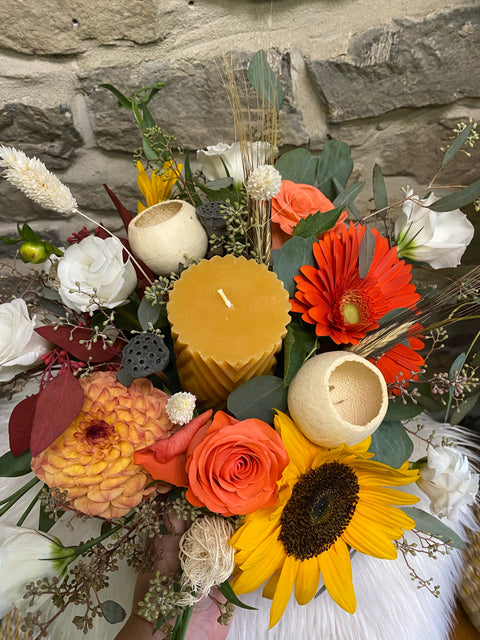 Thanksgiving Table Centerpiece  with candle - Wild Little Roses