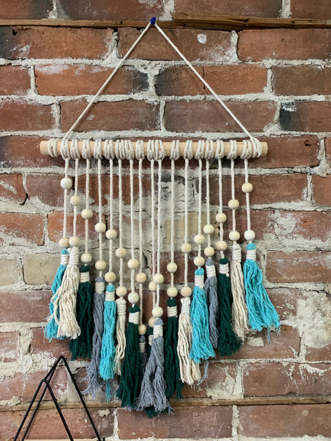 Hanging Macrame Decor, blue/green mobile - Wild Little Roses