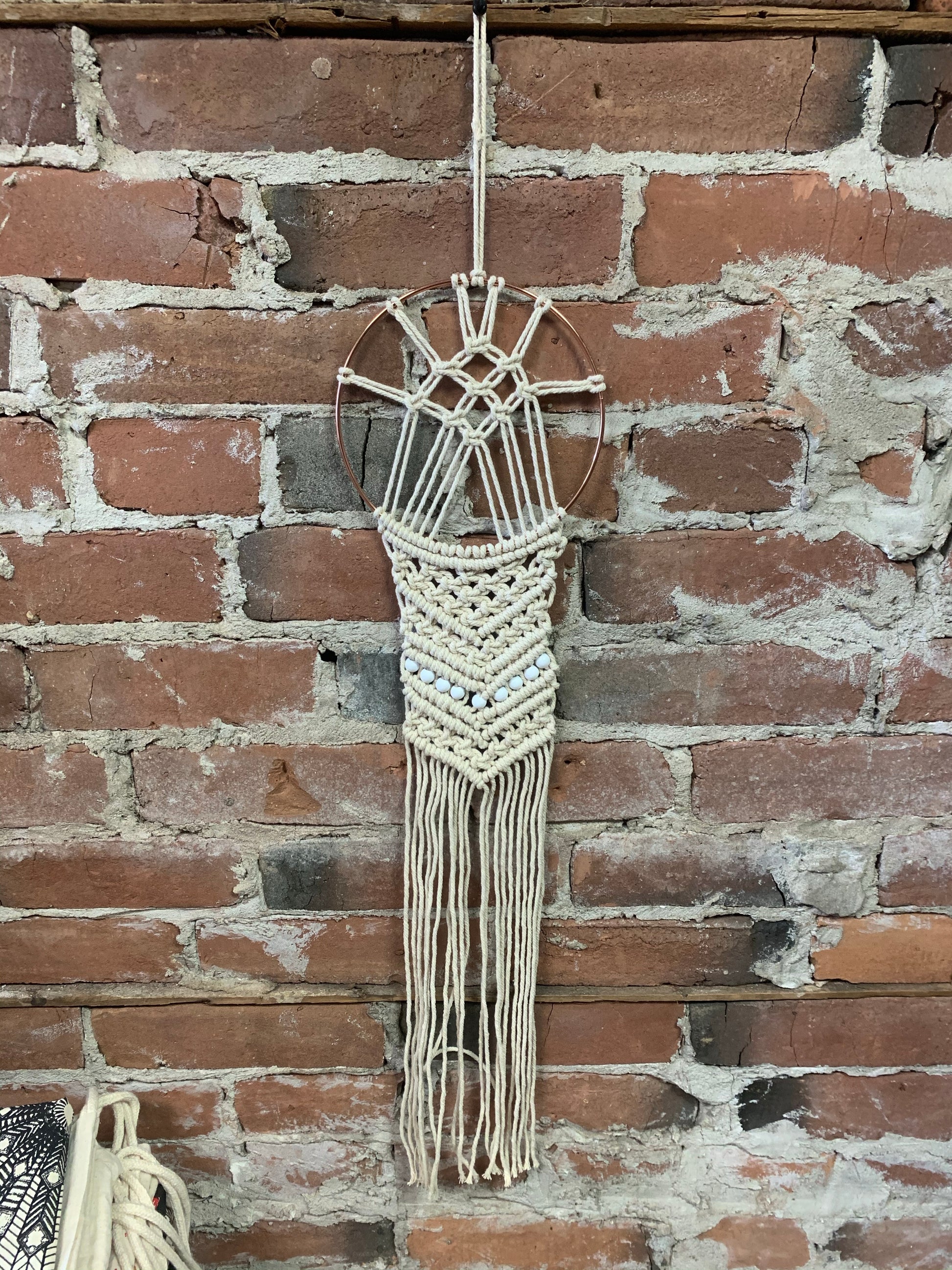 Hanging Macrame Decor, brass circle design - Wild Little Roses
