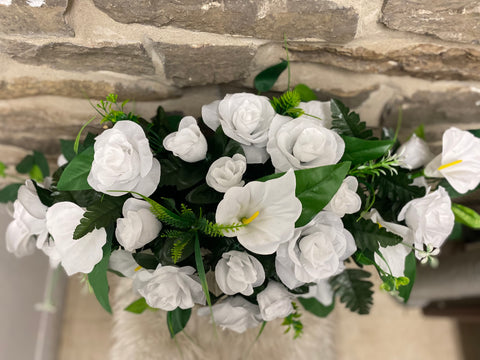 White grave stone Saddle